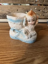Vintage Rubens Baby Ceramic Nursery Planter Blue Bootie Gift Collectible Gift