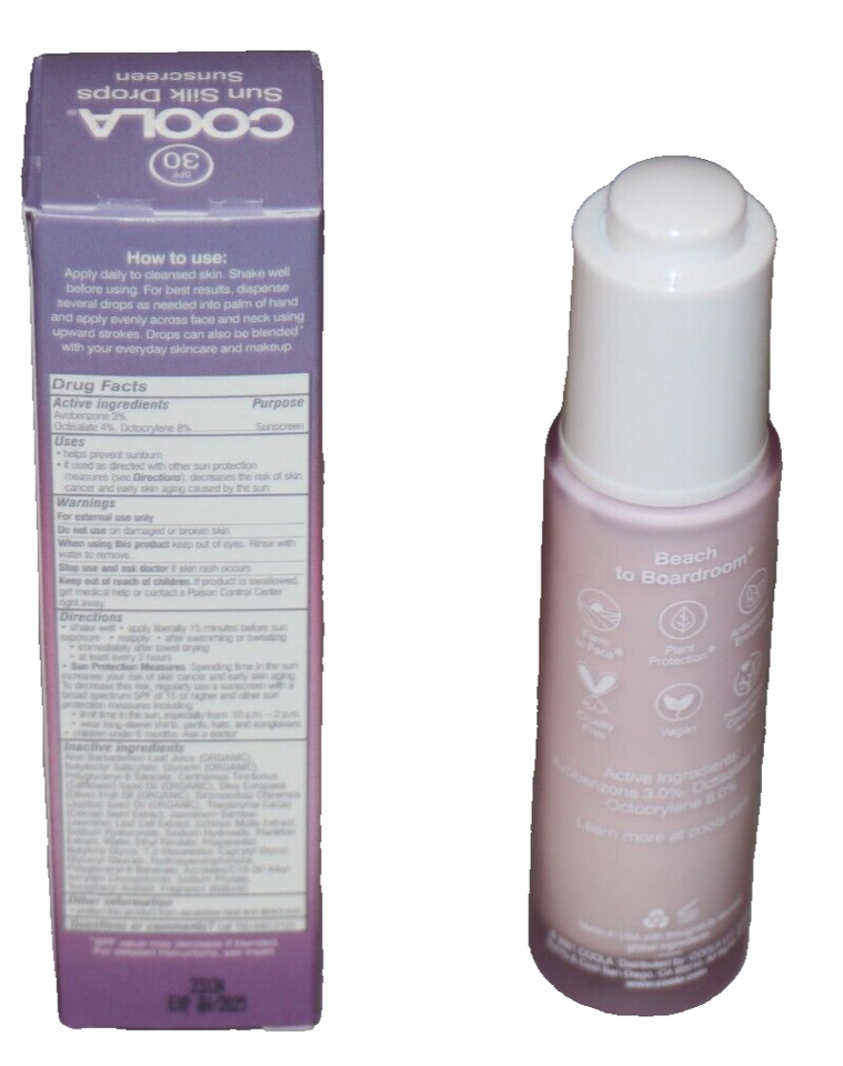 COOLA SUN SILK DROPS Sunscreen BROAD SPECTRUM SPF 30 Organic BLUESCREEN ...
