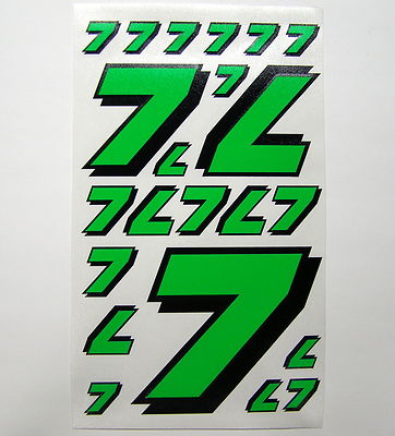 Racing Numbers 7 Decal Sticker Sheet Pack FL Green Black 1/8 1/10 RC models S08