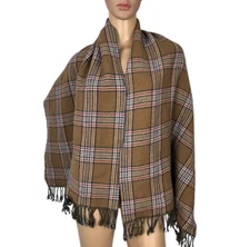 Multicolor Plaid Print Chunky Fringe Scarf Rectangular Oversized Cozy Shawl Wrap