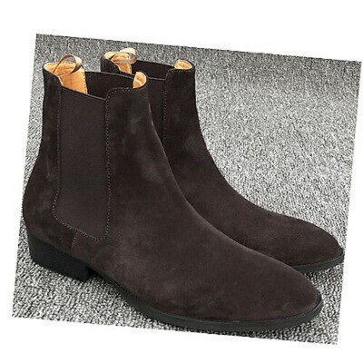 British Pull On Mens Pointed Toe Chelsea Ankle Boots Real Suede Leather Shoes 46
