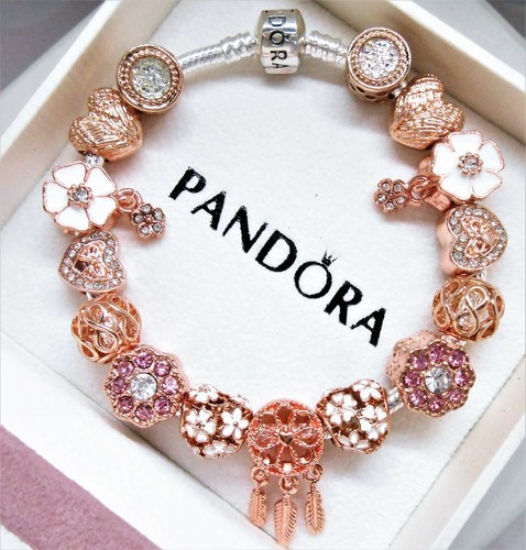 PANDORA SILVER CHARM BRACELET ROSE GOLD 