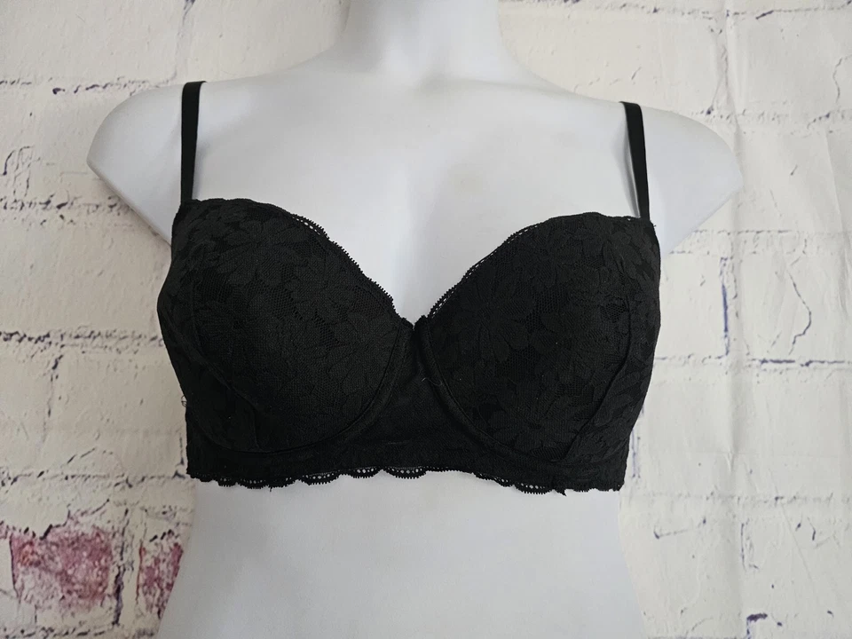 No Boundaries Black Lace Balconette Bra 38D Adjustable Convertible Straps Lined - Image 2 of 4