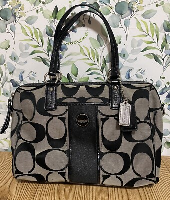 Coach F24364 Signature Print Satchel Black & Grey Handbag. 12x8x5 