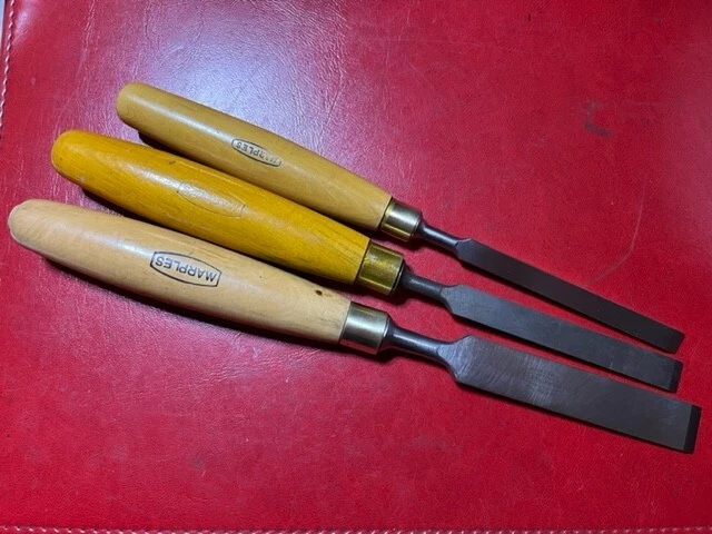 Vintage Marples Sheffield Boxwood Handled Firmer Chisels x3 Excellent Condition