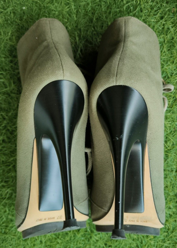 Giuseppe Zanotti 2010 Khaki Combat Sandals Heeled Ankle Boots Size 37 With Box - Picture 11 of 16