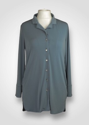 MarlaWynne Luxe Crepe Button Shirt Blue Size M
