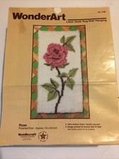 WonderArt Latch Hook Kit No. 4106 Rose Wall Hanging 16x32 Pink White Vintage 