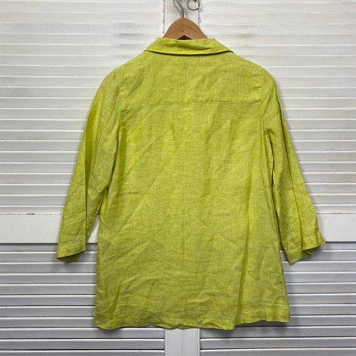 Tahari Linen Top Size Small Citrus Collared V Neck - Picture 3 of 7
