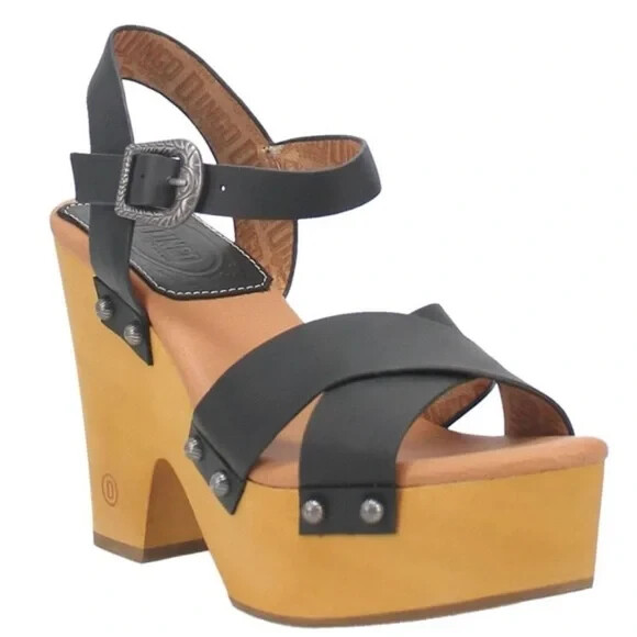 Dingo Womens Woodstock Platform Leather Sandals Black US 9.5 NWOB