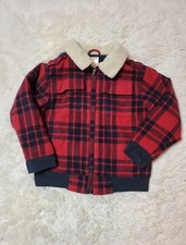 Gymboree Boys Coat Size S 5-6 Full Zip Jacket Red Navy Plaid Lined Wool Blend
