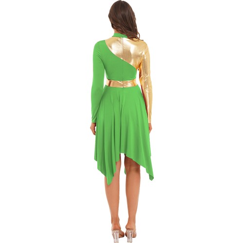 Damen Tanzkleid Eiskunstlauf-Kleid Langarm Ballettkleid Asymmetrisch Tanz Kostüm - Bild 73 von 95