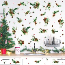 Christmas Wall Stickers Watercolor Pine Tree Branch Wall Decals Peel and Stic...