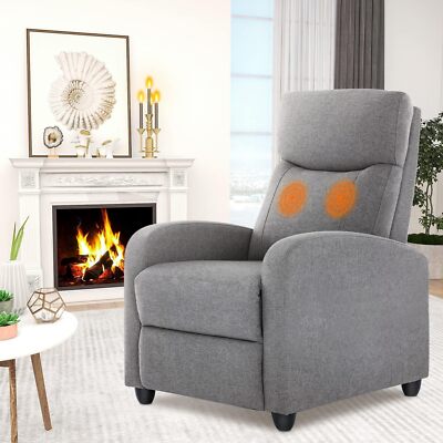 Gray Fabric Recliner Chair. Living Room & Home Theater. Massage Function