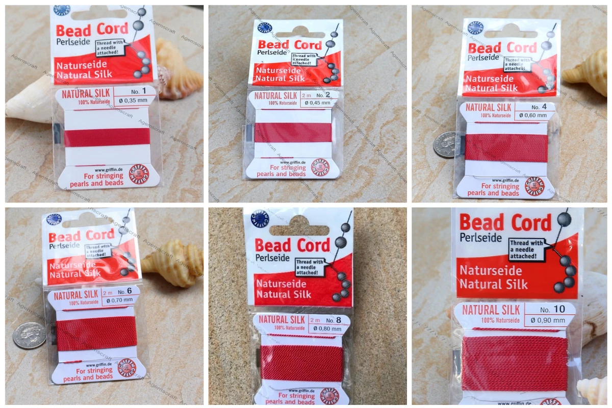 2 meters RED Beadalon Griffin Silk Beading Cord with Needle Sz 1,2,4,6,8,10