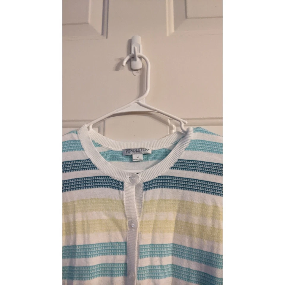 Cárdigan Pendleton Rayas Cierre Botón Mes Algodón, Azul/Verde/Blanco Años 90 Y2K Foto 4 de 4