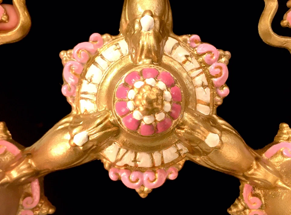 Antique Vtg Pink Floral Petite Chandelier 3 Light Hanging Light Fixture Restored - Image 4 of 4