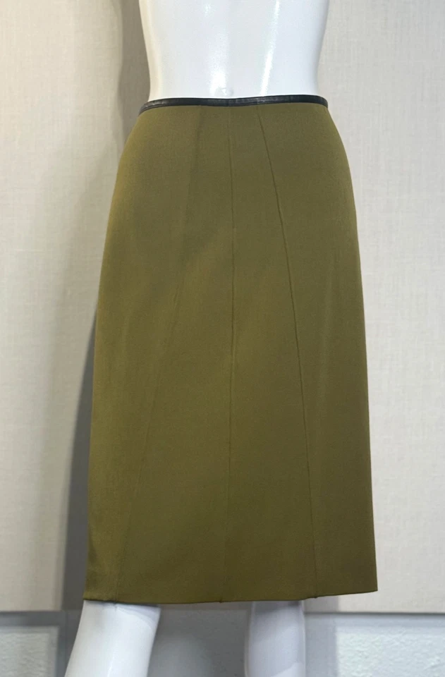 Falda CLAUDE MONTANA de cuero encuadernada sin bandas VERDE hasta la rodilla IT44 US8 de colección años 90 Foto 2 de 4