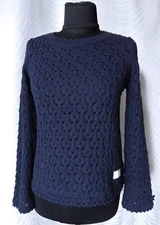 Odd Molly Blue Navy  Cotton Open Knit  Jumper Size 0 Embroidery on the back