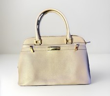 Calvin Klein Brooke Leather Satchel Shoulder Bag Beige Sand Gold Hardware