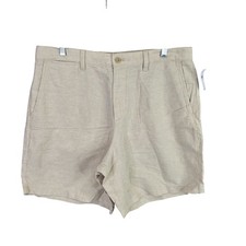Mens Gap Khaki Beige Linen Blend Shorts 8" Inseam Flat Front Size 34