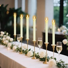 Ivory Flameless Taper Candles Flickering Battery Operated with Remote and Tim...