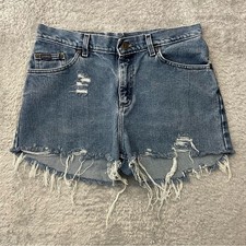 Vintage Riders by Lee Distressed High Waisted Denim Shorts Raw Hem Size 12