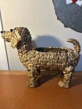 Doxy Dachshund Dog Puppy Woven Natural Grass Basket Decor 12" Tall 16.5" Long
