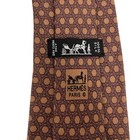 Silk 5359 Oa 3.75" (W) 61" (L) Hermes Men's Tie Basketweave "H" Logo Brown Satin
