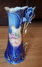 Antique RS Prussia/Royal Vienna Germany Iris-Handled Vase in Cobalt Blue