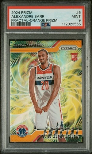 2024 Panini Prizm Alexandre Sarr Fractal Orange /49 #6 RC Wizards PSA 9