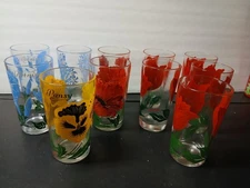Lot of 11 Vintage Boscul Peanut Butter 5" Glass Tumblers Flowers EUC