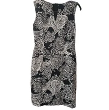 David Meister Black White Paisley Print Mid Length Sleeveless Dress Size 6 