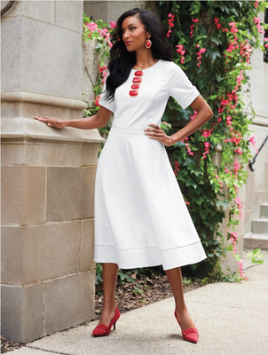 white flare dress Eyelet Fit & Flare Dress | Cotton (Star White)