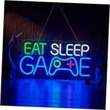 Game Room Decor EAT SLEEP GAME Dimmable LED Neon Sign Beer Bar Man Cave 