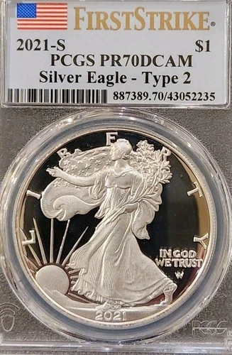 2021 S $1 Proof American Silver Eagle PCGS PR 70 DCAM | Type 2 First Strike