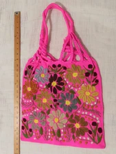 Artisanal Handwoven Mexican Floral Tote Bag Loom Woven NEW