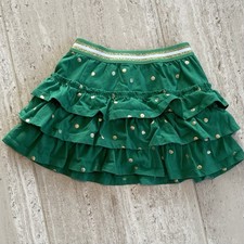 Boden Girls Green Ruffled Mini Skirt Skort with Metallic Gold Dots Size 6/7 EUC