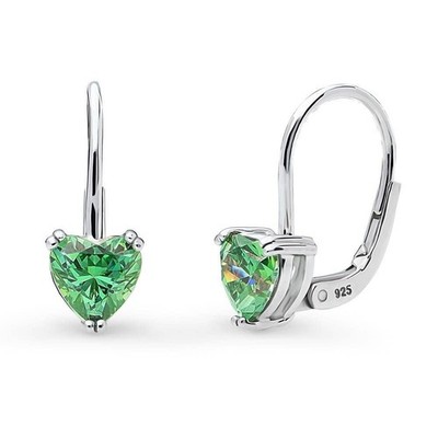 2Ct Green Heart Dangle Leverback Earring 935 Argentium Silver Solitaire Gemstone