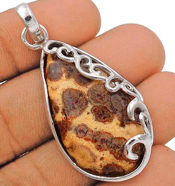 Natural Bird Eye Jasper 925 Solid Sterling Silver Pendant Jewelry
