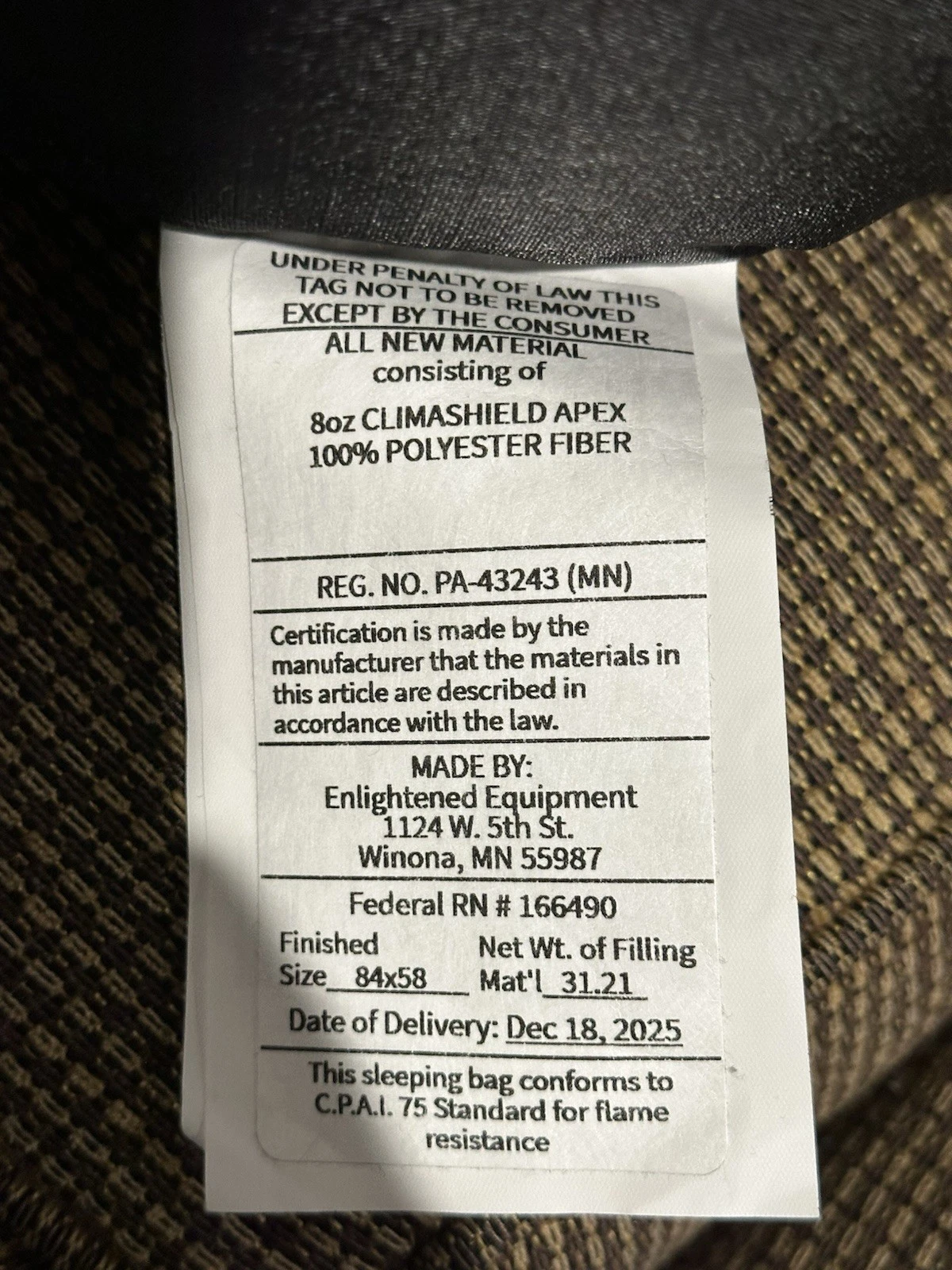 Enlightened Equipment Enigma Apex Sleeping Bag Quilt / 20f XLong Wide / 10d image 8