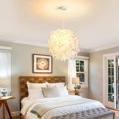 Nordic Chic White Feather Pendant Light for Dining Room & Bedroom Decor