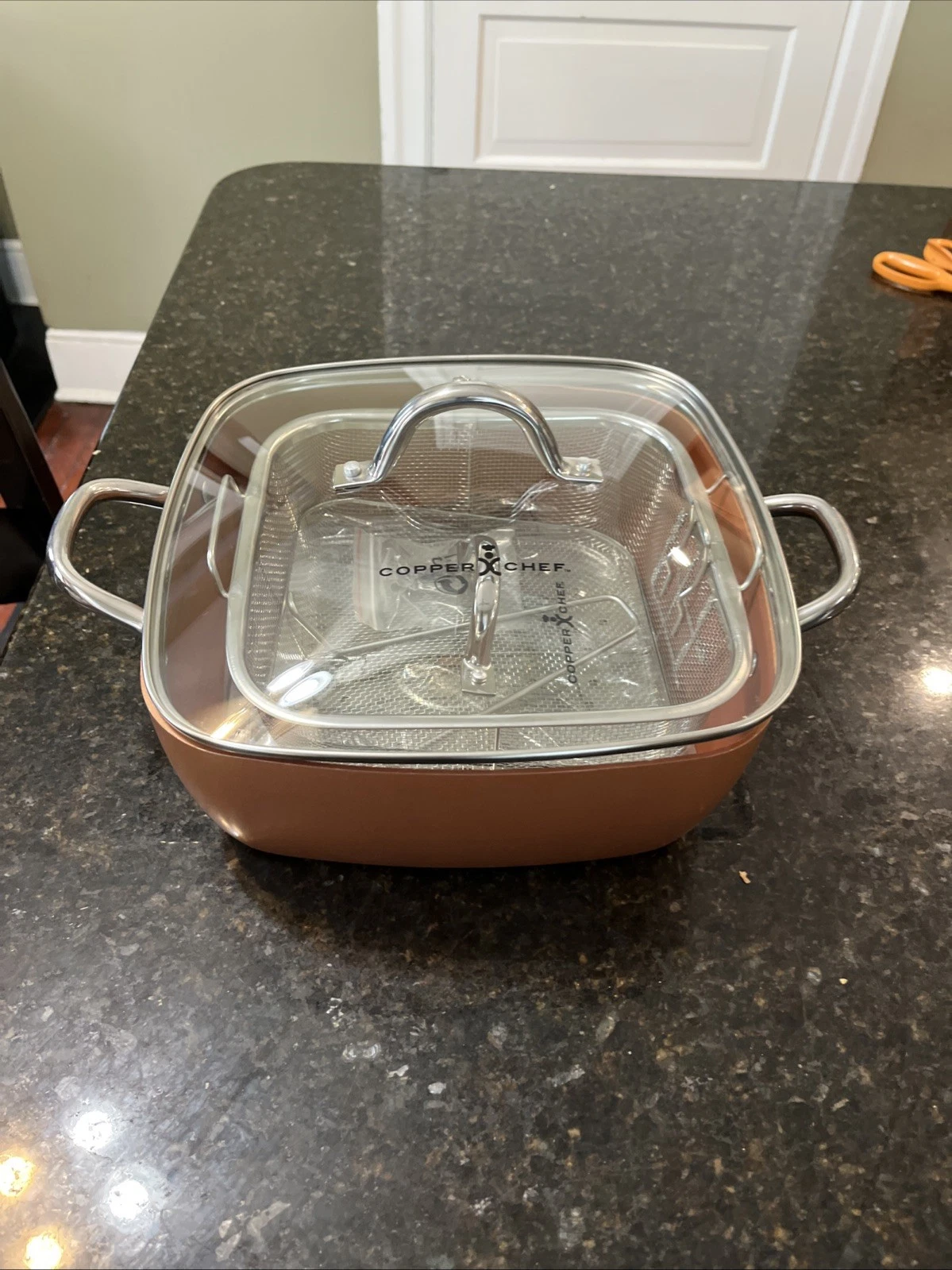 Copper Chef Nonstick 11” x 4" Deep Dish Square Pan 2 Handles lids Steamer (LS)
