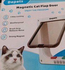 Depets Size M L Magnetic 4-Way Cat Locking Flap Door - White