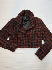 House Of Harlow 1960 Black/Rust Houndstooth Cropped Blazer Jacket Women XS 1881