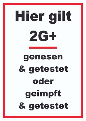 Hier gilt 2G Plus Hinweis Schild mit Text hochkant