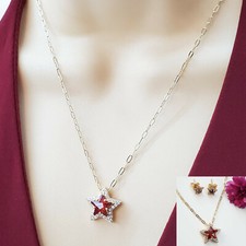 18K Gold Plated Crystal Shiny Star Necklace n Earrings Set. Girl Women Jewelry