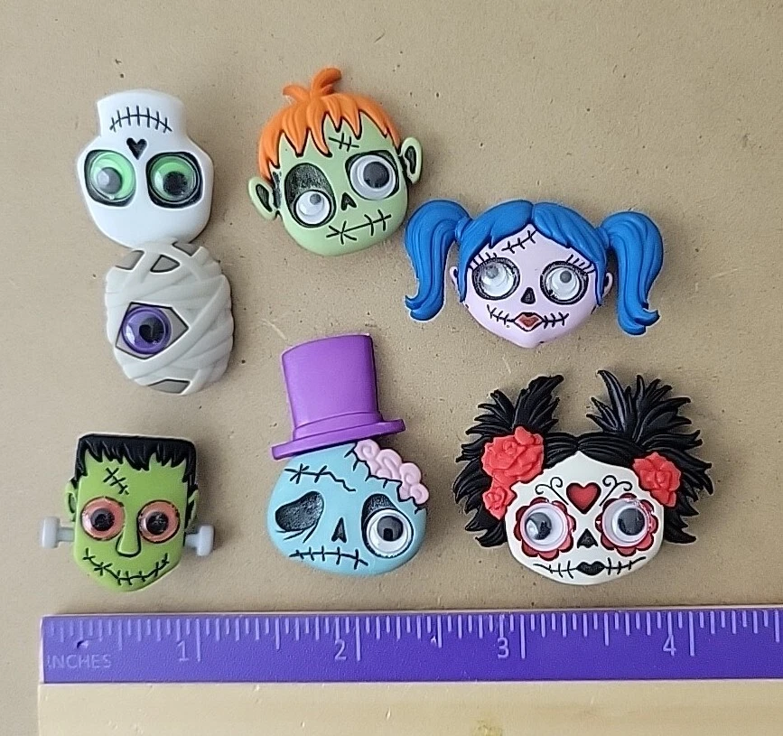 7 Halloween Monster Shaped Shank Buttons w/ Googly Eyes Spooky Scary - Image 3 of 3
