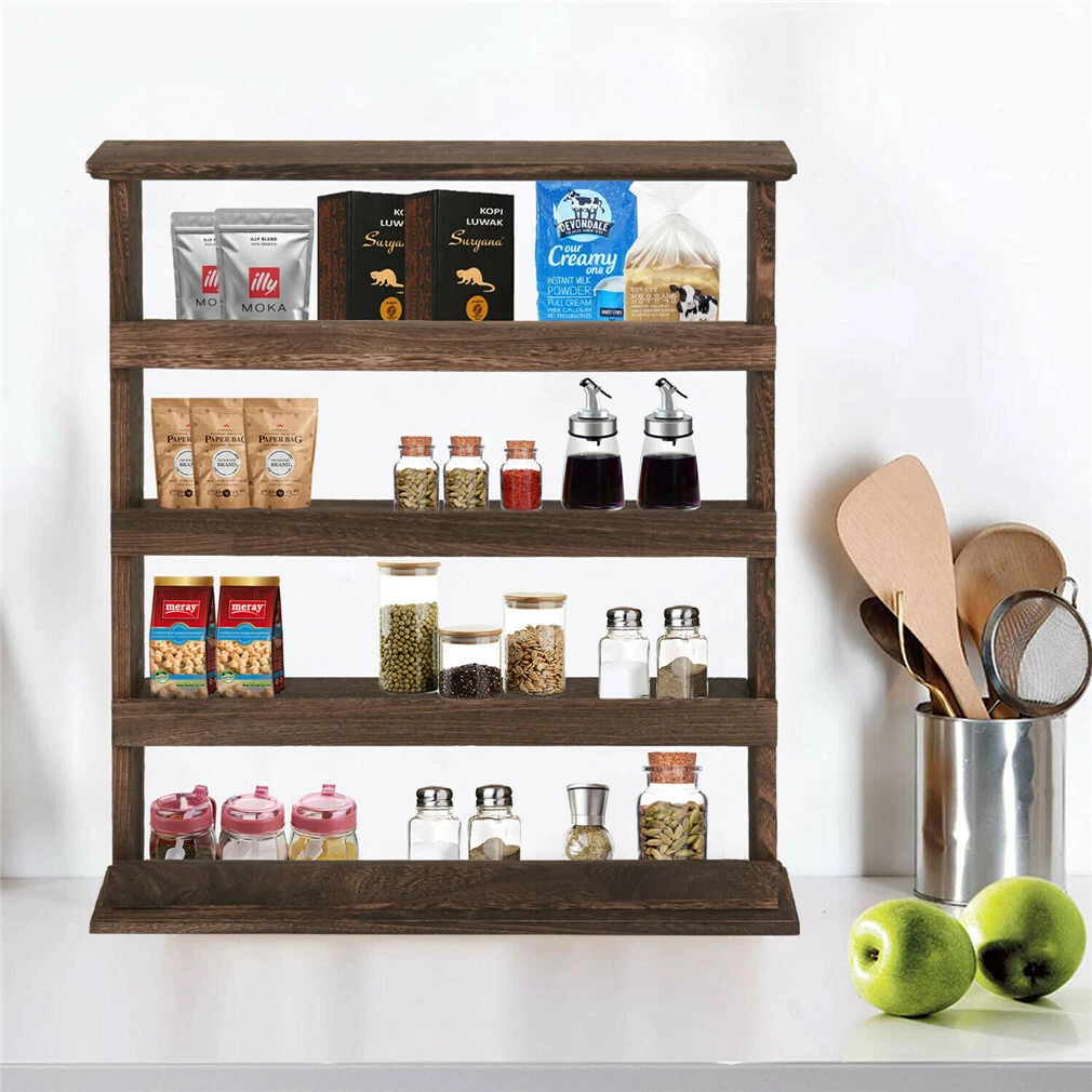 4 Tier Wood Spice Rack Storage Shelves Countertop Storage Organizer for Kitchen