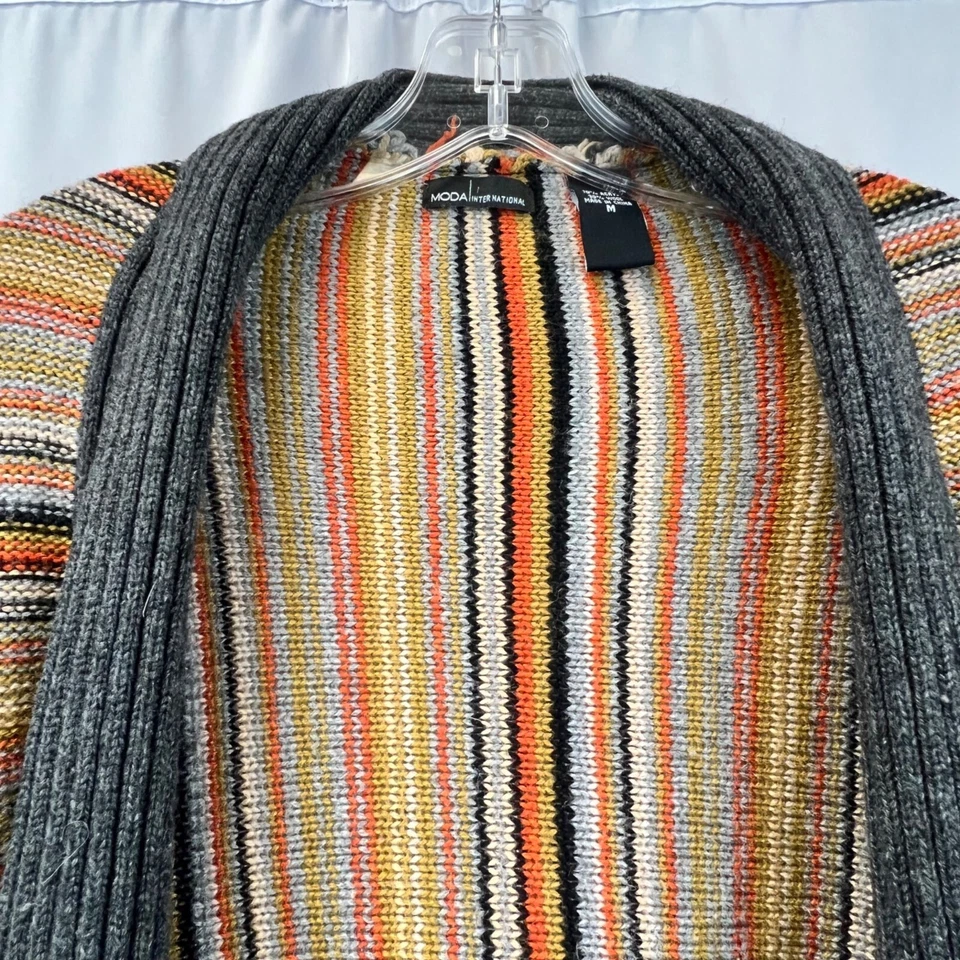 MODA International Open Front Knit Cardigan Striped Wool Blend Size Medium - Image 3 of 4